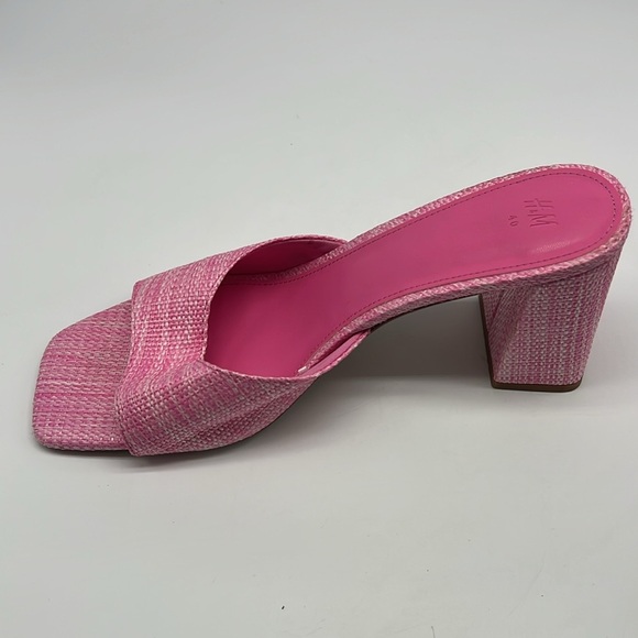 H&M - Pink Open Toe Straw Like Lightweight Slip On Heeled Sandal Size 40 - Picture 7 of 14